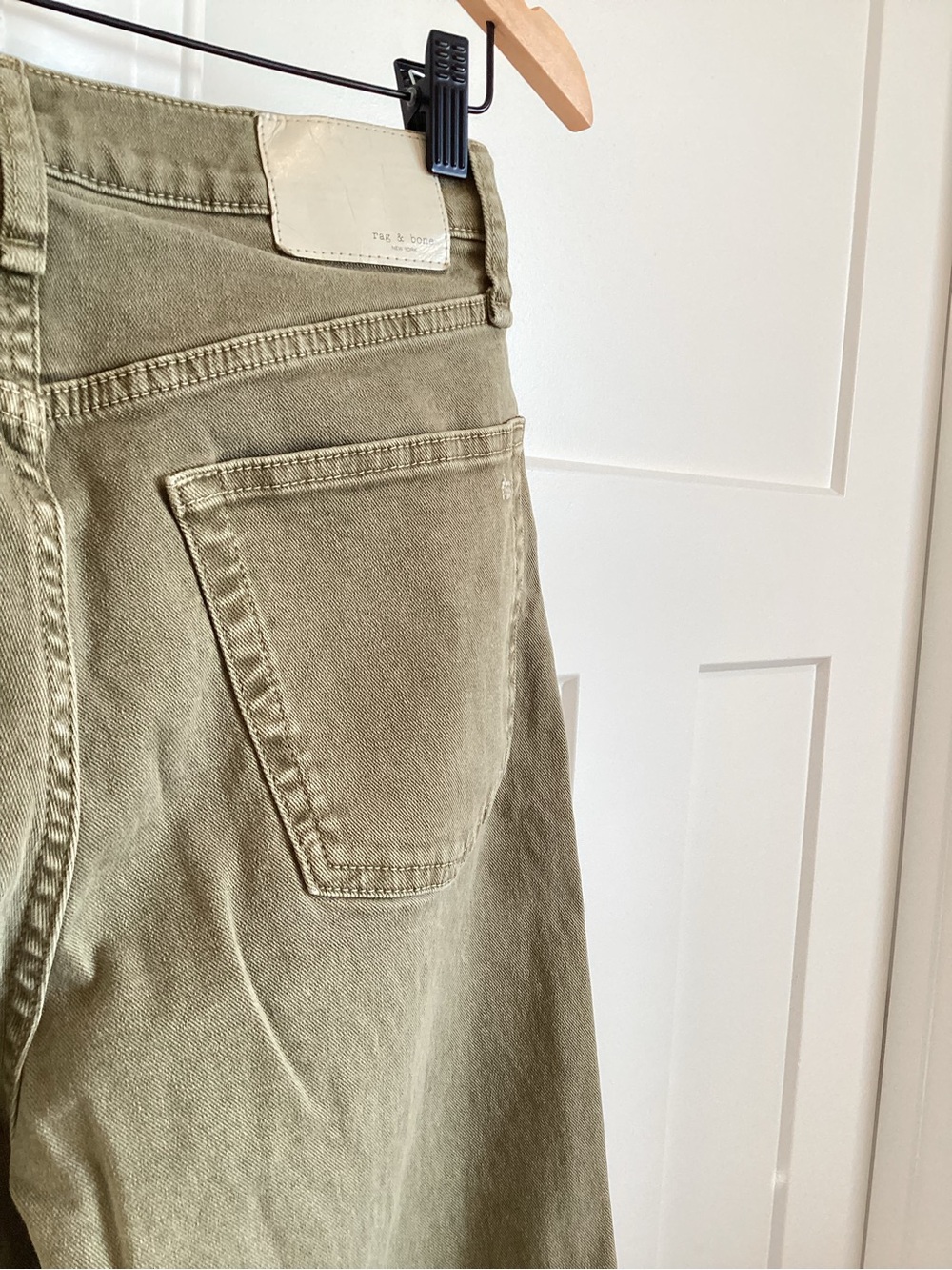Rag & Bone Wide Leg Ankle Jeans Andi Raw Hem High Rise 27 Olive Army Green Sage - Picture 9 of 12